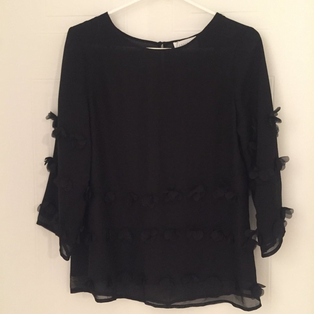 NWOT SAVIDA Black 3/4 Sleeve Blouse with Flowers